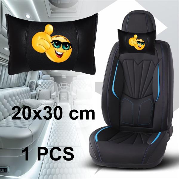 Auto Nackenkissen 20x30cm Nackenpolster Leder Schwarz mit Druck Design Smiley